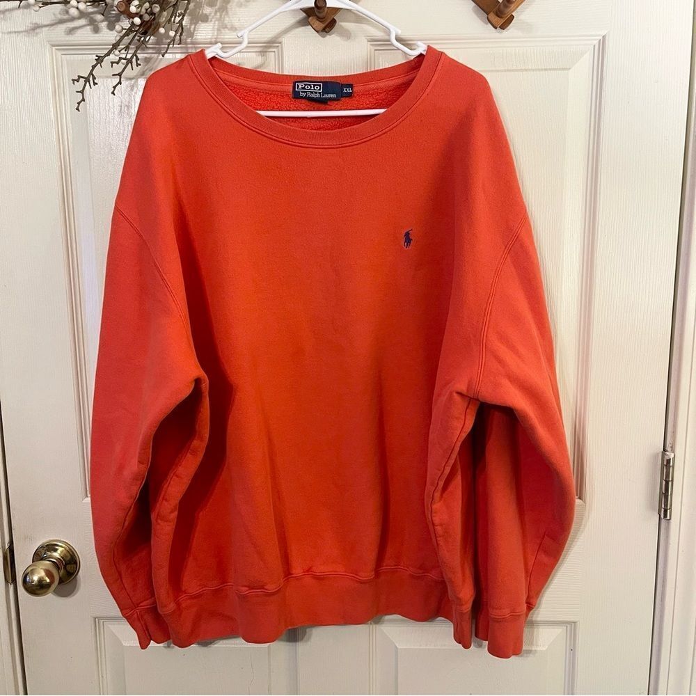 Ralph Lauren Orange Crewneck Sweater with Ribbed Cuffs